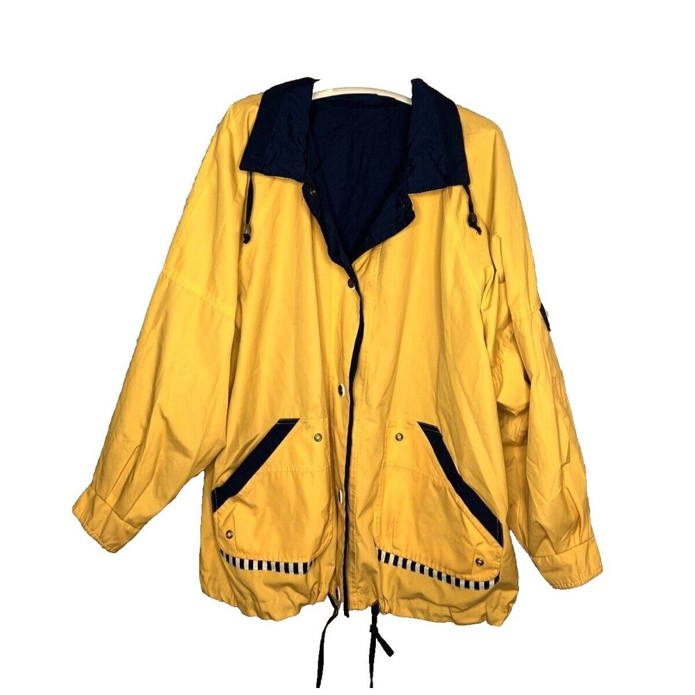 Vintage Men's Current Seen Reversible Windbreaker Jacket Navy Blue Yellow Size L